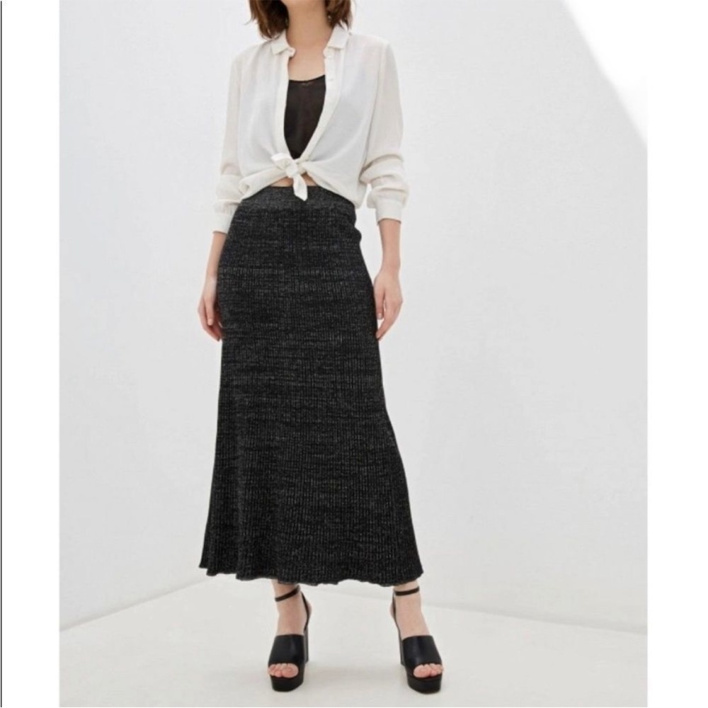 Revolve Free People Shine Bright Ribbed Knit Skirt L Black Silver